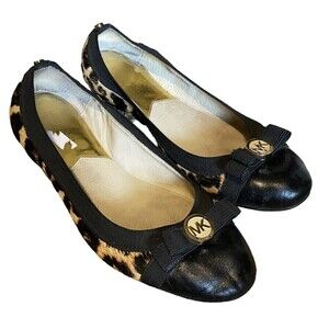 MICHAEL Kors Flats Shoes Womens 8.5M Leopard Hair Calf Animal Print Slip…
